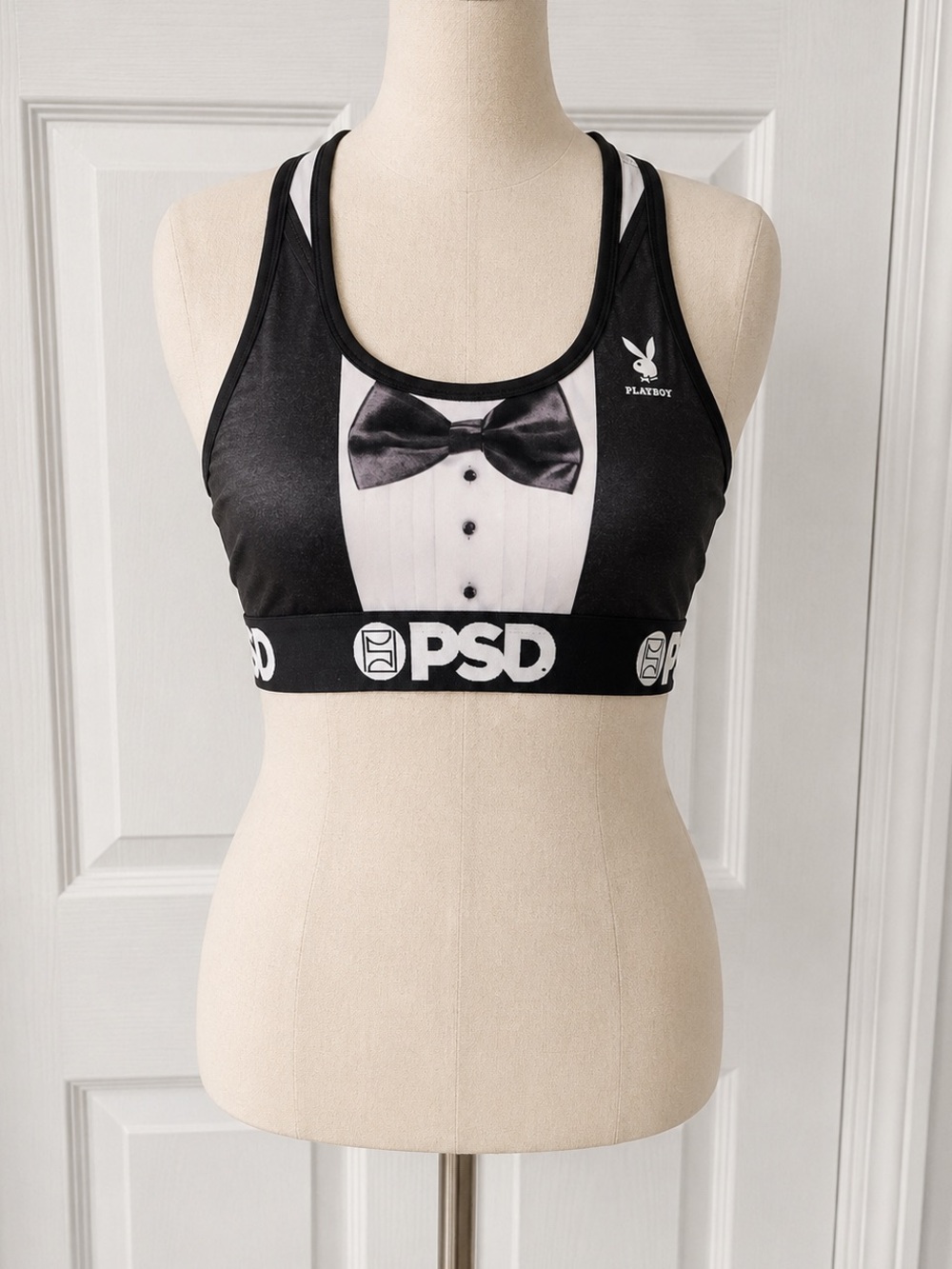 PSD Tuxedo Print Racerback Sports Bra - Black & White